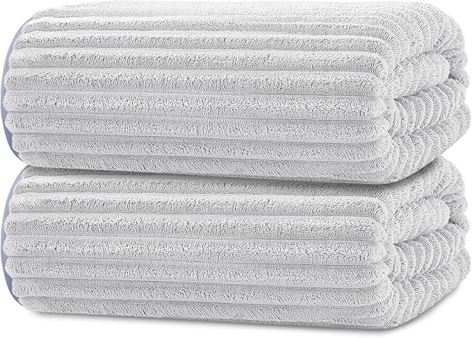 Extra Large Bath Towel Set 2 Piece, XL Bath Towels 35"x67" Oversized Bath Sheets, 280 GSM Microfiber Quick Dry Absorbent Towels – Light Gray by Tewloss