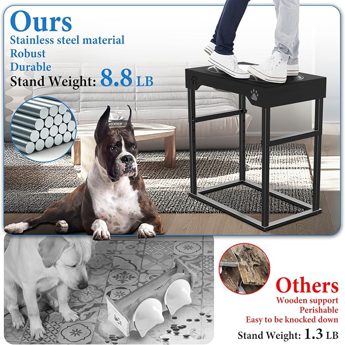 Raised Dog Bowl for Large Dogs,Elevated Dog Bowls Steel Dog Bowls for Food & Water (DB01H-BLACK, 20inch 1.5L) - Image 2