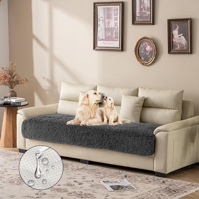 Dogs/Cats Bed Mats, Dog Pad Washable Removable Couch Cover with Anti-Slip Back, Plush Long Fur Mat, Perfect for Small, Medium and Large Dogs.(Dark Gray, 40"x50") - Image 2