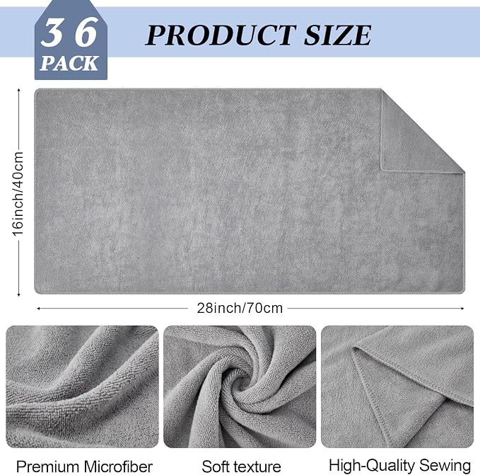 SmoothNovelty 36 Pcs Microfiber Gym Towel 16 x 28 in Bleach Proof Towels Absorbent Soft Sweat Towels Quick Dry Lightweight Towel for Hand Salon Bath Spa Hotel Pool Home Hair Care(Light Grey) - Image 2