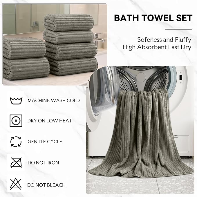 Extra Large Bath Towel Set 10 Piece, XL Bath Towels 35"x67" Oversized Bath Sheets, 280 GSM Microfiber Quick Dry Absorbent Towels, 5 Bath Sheets & 5 Hand Towels (Brown) - Image 6