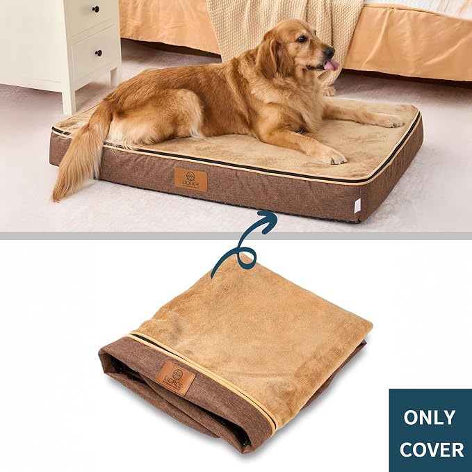 LIROCE Washable Dog Bed Cover Replacement, XXL Wrap-Around Zipper Cover for Orthopedic Memory Faom Dog Bed (48x30x6 inches), Brown - Image 2