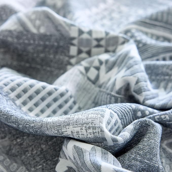 DREAMINGO Vintage Patchwork 3-Layer Gauze Geometric Jacquard Sofa Cover, Farmhouse Couch Cover Blanket for 2 Seater, Living Room Washable Furniture Protector, Dark Grey, 91"x118" - Image 6