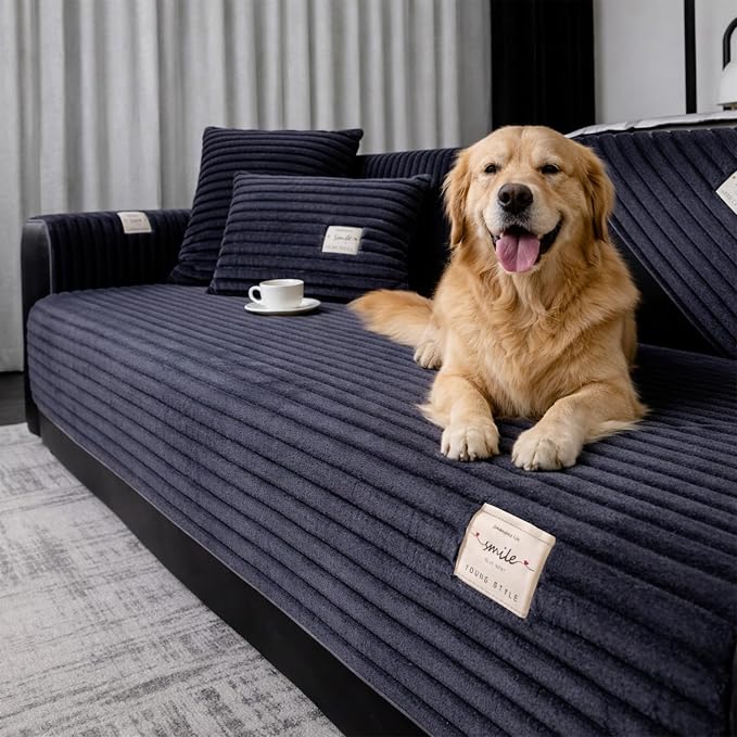 Couch Cover for Dogs, Washable Non Slip Sofa Cover for 3 Cushion Couch, Thick Corduroy Couch Protector, Pet Friendly Furniture Slipcover for Cats Dogs, Dark Gray by HeadPet