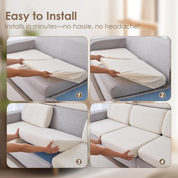 Genina Waterproof Couch Cushion Covers for Pets Washable Sofa Seat Covers | Non Slip,Stretch Jacquard Fabric,Pet Hair & Scratch Protection,Easy Installation,Furniture Protector,Sectional Sofa,1 Piece - Image 7