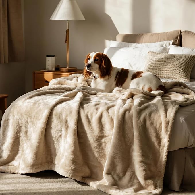 gogobunny Waterproof Bed Blanket, Reversible Sherpa Fleece Throw Blanket for Dog Puppy Cat, Furniture Cover Protects Bed Couch Sofa from Liquid Pee and Pet Fur (Beige, 50x60 inches) - Image 5