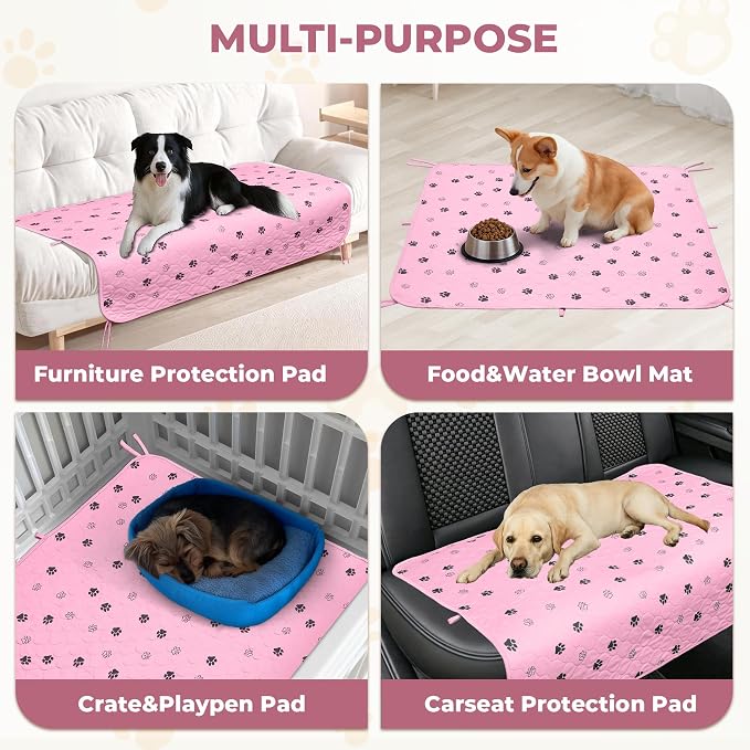 Fostanfly Washable Pee Pads for Dogs, Ultra-Absorbent, 36"x41"-2 Pack, Pink | Leak-Proof, Waterproof, Non-Slip, Large Reusable Pee Pads for Puppy Potty Training, Crate and Playpen with 8 Tie Straps - Image 7