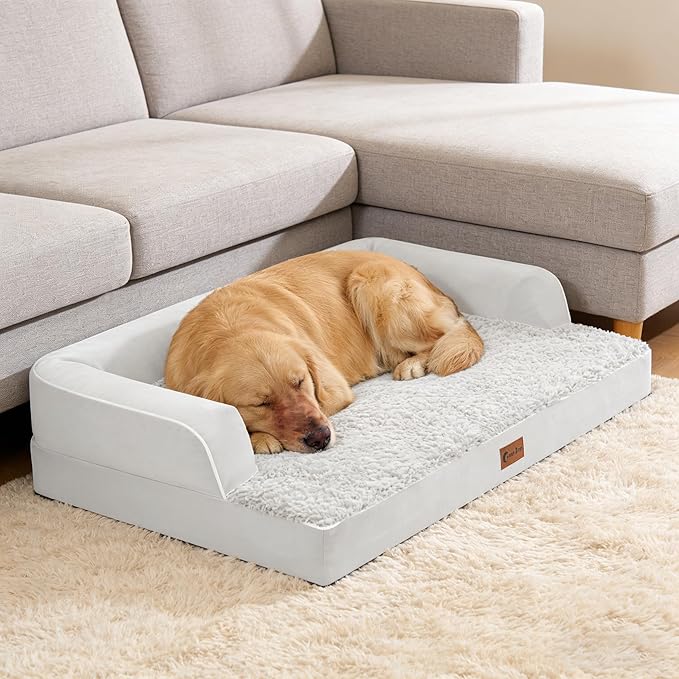 Orthopedic Dog Bed for Extra Large Dogs, 45x35in, Grey White | Orthopedic Foam Relieves Joint Pressure, Bolsters Supports Head And Neck, Washable Cover, Non-Slip Bottom - Image 8
