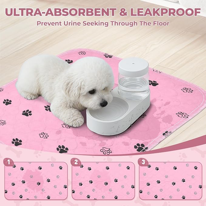 Fostanfly Reusable Puppy Pads, 2 Pack 18"x 24" Washable Dog Pee Pads, Pink | Reusable Potty Training Pads for Dogs, Waterproof, for Playpen, Crates & Furniture - Image 3