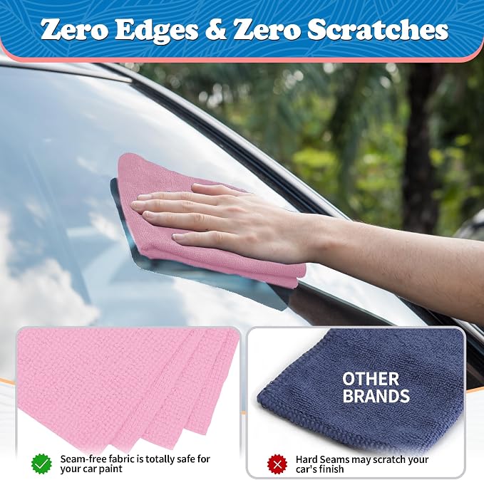 FIXSMITH Microfiber Cleaning Cloth, Shop Towels Bulk, 24 Pack Pink Microfiber Towels for Cars, All-Purpose Absorbent Cleaning Rags, Dust Cloth for Automotive, Mechanic, Garage, Bar, 12 x 11 inch - Image 4
