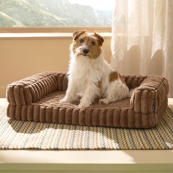Bedsure ComfyFleece™ Orthopedic Dog Bed for Medium Dogs, Waterproof Memory Foam Medium Pet Beds with Sides, Non-Slip Bottom and Egg-Crate Foam Dog Couch Sofa with Washable Corduroy Cover, Brown by Unknown
