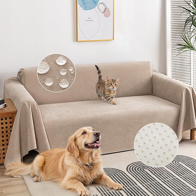 Waterproof Non-Slip Couch Cover for Pets & Dogs, Khaki 71" x 150" | Pet Sofa Cover, Washable, Pet Friendly, Anti Cat Scratch, Furniture Protector, for 3 Cushion Couch Sectional L Shaped Sofa by Osunnus