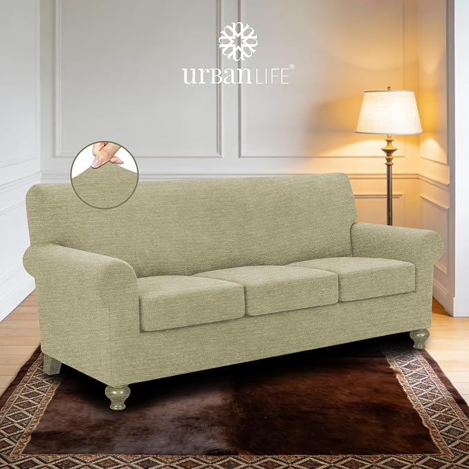 URBANLIFE 4-Piece Stretch Sofa Covers for 3 Cushion Couch, Coffee | Super fitted spandex slipcovers for couches. Non-slip elastic bottom. Machine washable furniture protector for kids & pets. - Image 2