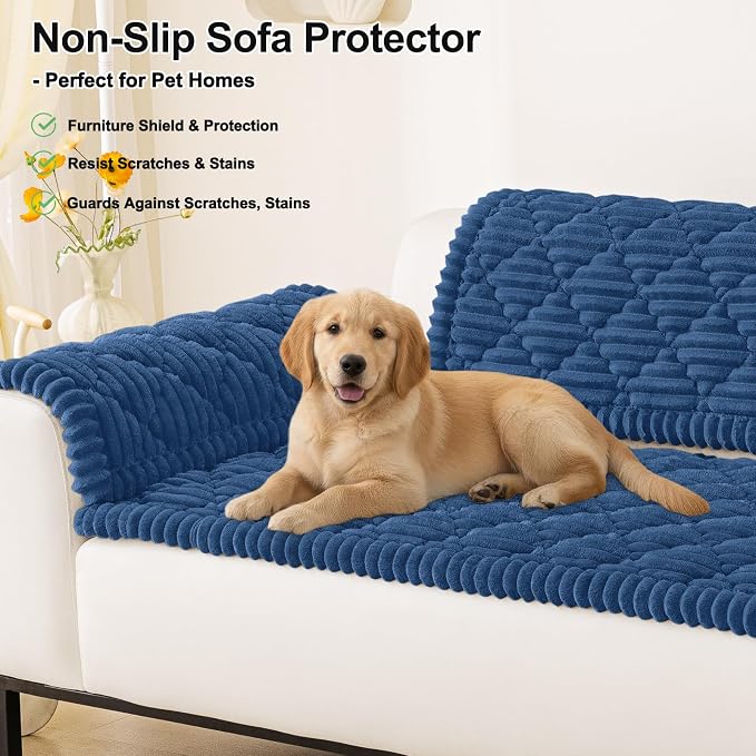 Smiry Couch Cover for Dogs Washable, Non Slip Fuzzy Pet Sofa Protector | Soft Thick Furniture Cover for Sofa, Loveseat and Sectional, Scratch & Pet Hair Resistant (Navy, 27.6" x 82.7") - Image 11