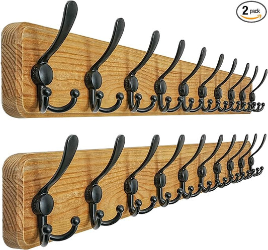 Dseap Coat Rack Wall - Heavy-Duty 38-1/4" Long, with Reinforced 10 Custom Tri-Hooks, Solid Wood Wall Hanger for Coats Hat Jackets - Rustic Farmhouse Entryway Storage,Weathered Brown & Black,Pack of 2 by Dseap