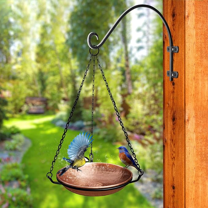 Monarch Abode Hanging Bird Bath & Bird Feeder for Outdoors – Pure Copper Hand Hammered Birds Bath Bowl w/ 17-inch Detachable Iron Chain, Birdfeeder and Birdbath for Outdoors Garden Backyard - Image 6