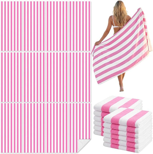 Frienda 12 Pack Pink Striped Beach Towels 71''x 32'' Large Microfiber Quick Dry Absorbent Bath Towels for Swimming Pool Beach Cruise Travel Gym Supplies by Frienda