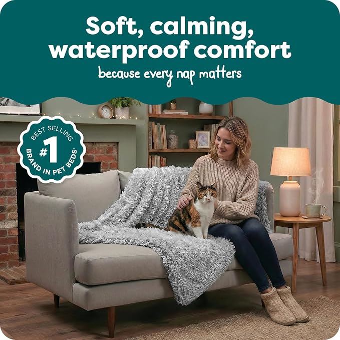Furhaven Waterproof Throw Blanket for Dogs & Indoor Cats, Washable - Shaggy Plush Calming Long Faux Fur & Velvet Dog Blanket - Mist Gray, Medium - Image 2