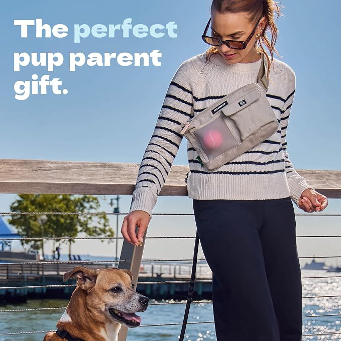 Cleverpup Dog Walk & Train Sling Bag - Hands-Free Dog Walking & Training Bag with Treat Pouch, Poop Bag Holder & Phone Pocket - Crossbody or Fanny Pack, Adjustable Strap - Sand - Image 6