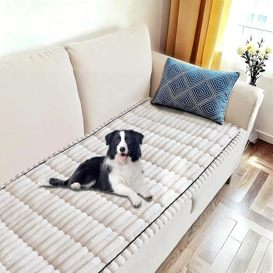 U-NICE HOME Oversized Fuzzy Couch Cover, Beige, 27.6''x80'' | Non-Slip, Washable, Couch cover for dog, Pet friendly, Furniture Protector by U-NICEHOME