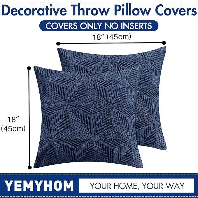 YEMYHOM Pack of 2 Throw Pillow Covers 18 x 18 Inch High Stretch Jacquard Pillowcase for Couch Sofa Living Room Home Decor, Navy - Image 7