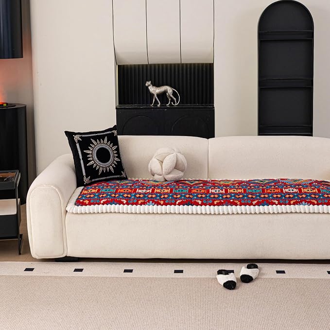 STACYPIK Retro Geometric Couch Cover for Dogs Non Slip Pet-Scratch Resistant Sofa Covers for 3 Cushion Couch, Thickened Fuzzy Loveseat Protector for Sectional, Boho Sofa Slipcover for Pets-27.6X70.9IN - Image 8