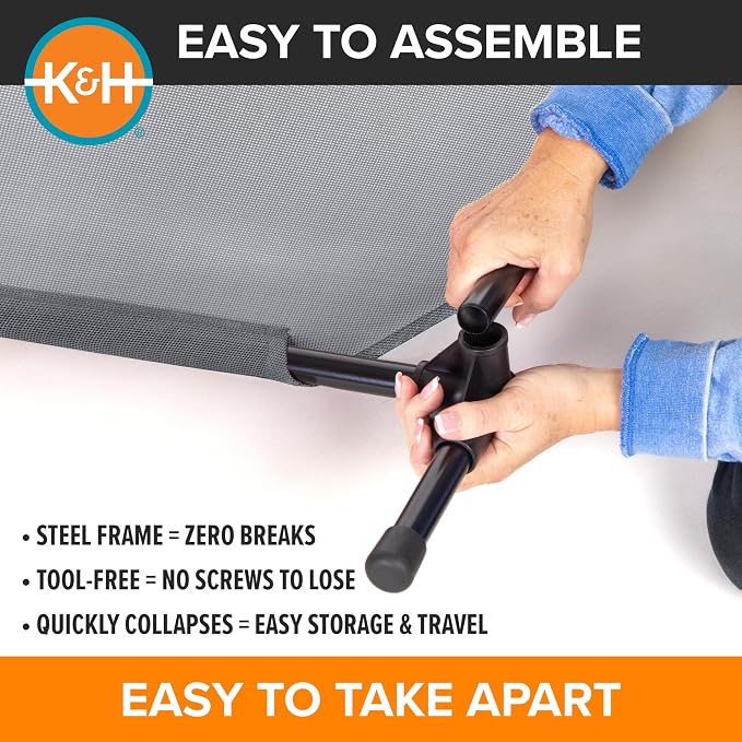 K&H Outdoor Elevated Dog Bed - Cooling Raised Dog Bed for Extra-Large & Giant Pets, Breathable Mesh Hammock Design, Indoor/Outdoor Washable Cover, Portable Metal Frame, Gray, Jumbo 56x38in - Image 5