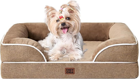 EHEYCIGA Orthopedic Small Dog Bed, Waterproof Memory Foam Washable Pet Beds | Non-Slip Bottom and Egg-Crate Foam Medium Pet Couch Bed with Washable Removable Cover, Camel by EHEYCIGA
