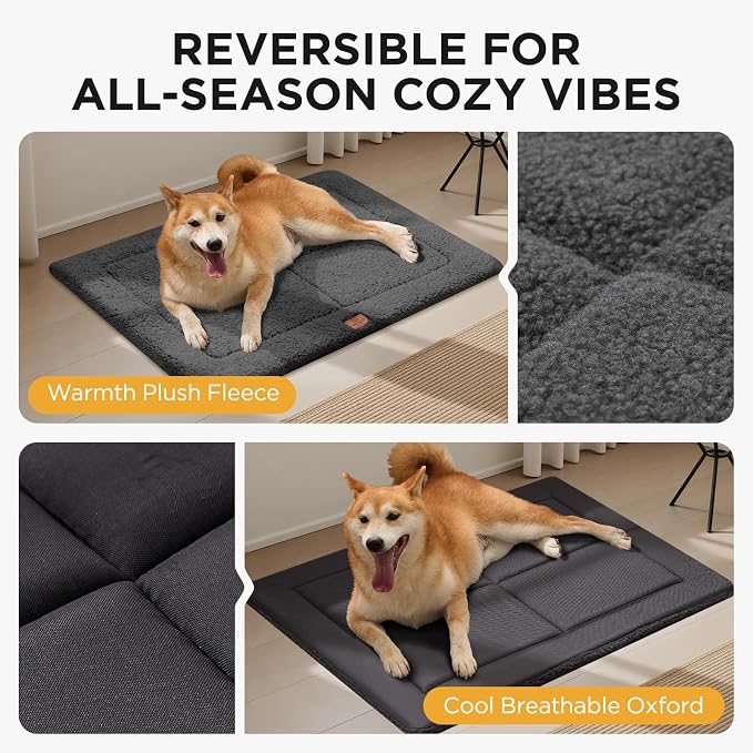 Joydeco Low Profile Dog Crate Mat Reversible Bed Pad, Washable Dog Pad Mat with Ultra Soft Fleece, Compact Design Kennel Beds Mats for Medium Small Pets, 29" x 21" Dark Gray - Image 3
