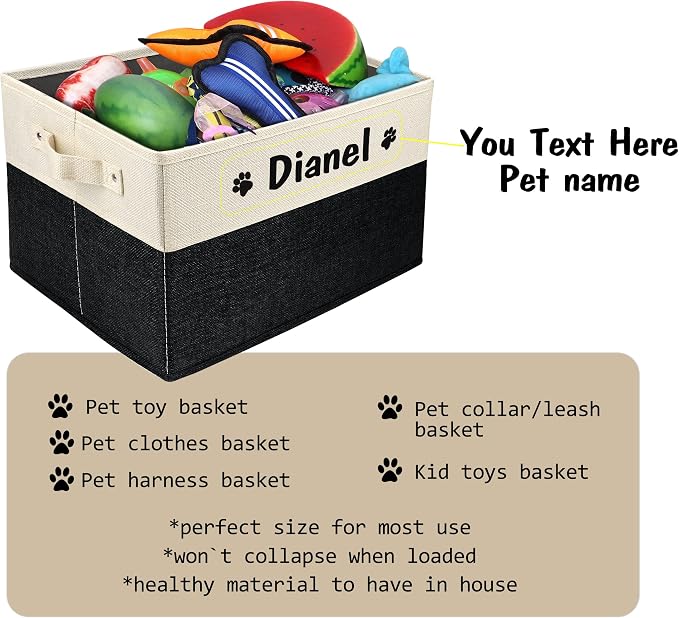 PET ARTIST Personalized Dog Toy Bin for Dog Toys Accessories - Foldable Dog Toy Basket Storage Box for Pet Toys,Dog Coat, Upgrade Black, M:15''(38cm)*11''(28cm)*9''(23cm) - Image 4