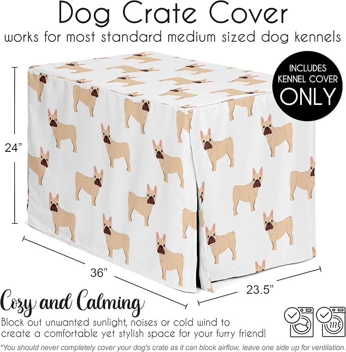 Sweet Jojo Designs 36in. Medium Dog Crate Cover (Frenchie) Pet Cage, Kennel Covers (French Bulldog, Puppy Dogs, Modern, Dog, Whimsical, Pet, Puppies, Cartoon, Minimalist Doggy) - Image 5