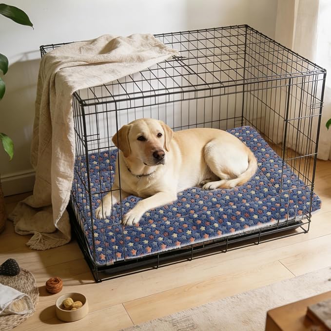 Mora Pets Dog Bed Crate Pad Ultra Soft Pet Bed with Cute Star Print Washable Crate Mat for Large Medium Small Dogs Reversible Fleece Dog Crate Kennel Mat Cat Bed Liner 41 x 29 inch Dark Blue - Image 5