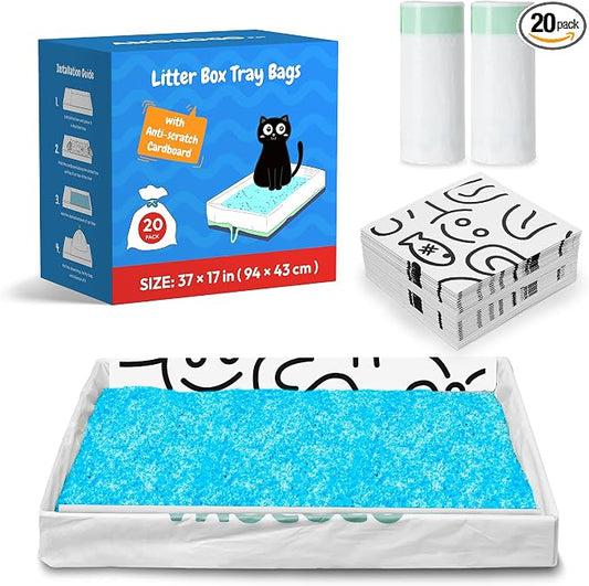 20 Pack Cat Litter Bags, Compatible with PetSafe Scoopfree Crystal Plus, Pro, Smart Model Litter Box Tray Refill, with Anti-scratch Cardboard, Thick Drawstring Litter Box Liners, 37" x 17" by AMOGOGOPET