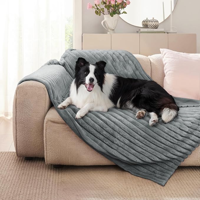 Waterproof Pet Blanket for Large Dogs & Cats - Reversible Calming Plush, Washable Furniture Cover for Couch, Bed, Car Seat, Blocks Leaks, Stains & Pet Fur (Grey, 30"x40") - Image 5