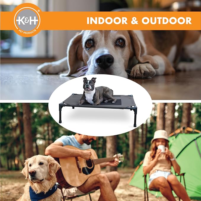 K&H Outdoor Elevated Dog Bed - Cooling Raised Dog Bed for Small & Medium Pets, Breathable Mesh Center Hammock Design, Indoor/Outdoor Washable Cover, Portable Metal Frame, Charcoal, Medium 32x25in - Image 6