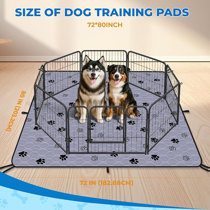 Fostanfly Washable Pee Pads for Dogs, Extra Large 72"x80"-1 Pack, Gray | Reusable Potty Pads, Non-Slip, Leakproof & Absorbent, Pet Mat for Puppy/Senior Dog Whelping Incontinence with 8 Tie Straps - Image 2