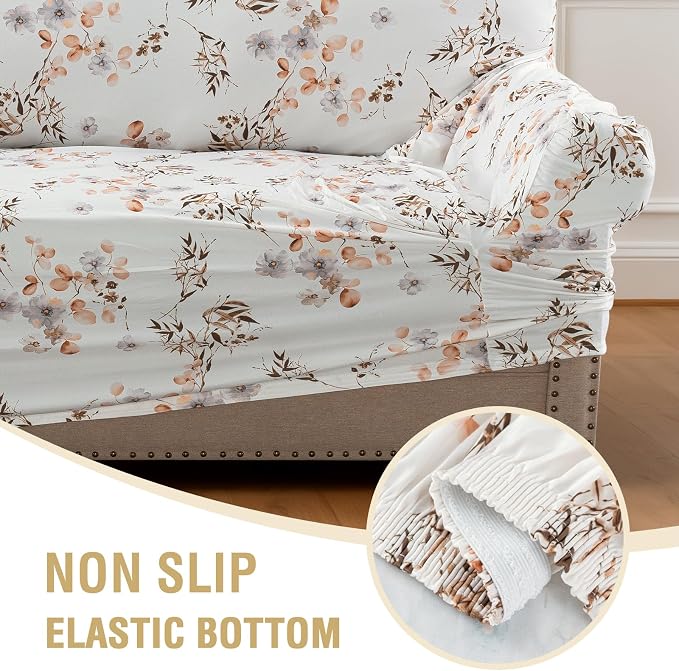 H.VERSAILTEX Printed Couch Slip Covers for 2 Cushion Couch Sofa High Stretch Loveseat Covers Floral Pattern Dog Couch Cover Protector Super Soft Fabric(Chic Bloomsom,Loveseat) - Image 7