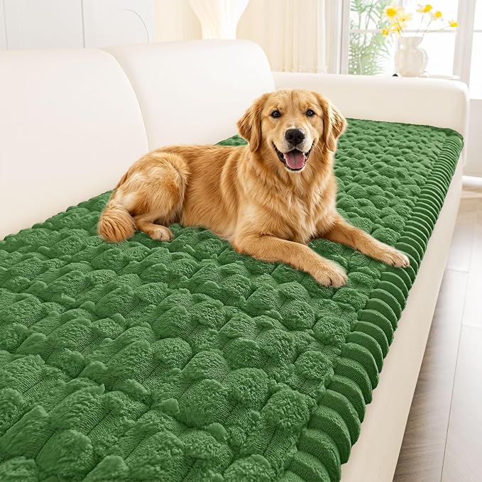 Smiry Non Slip Couch Covers for Dogs, Scratch Resistant Pet Sofa Protector | Machine Washable Soft Fuzzy Thick Furniture Cover for Sofa Loveseat Sectional Large Dogs, Olive Green, 27.6" x 82.7" by Smiry