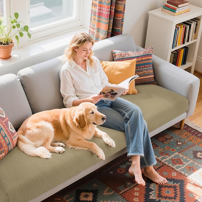 Hokway Couch Cushion Covers Stretch Cushion Covers Sofa Seat Cushion Slipcover Cushion Protector(Sand, Large) - Image 5