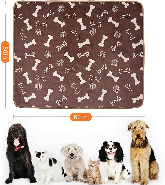 Waterproof Dog Blankets Pet Blanket 50"x60", Soft Fluffy Sofa Car Bed Protector, Reversible Sherpa Fleece Dog Blanket for Large Dogs(Chocolate Brown-Bones) - Image 2