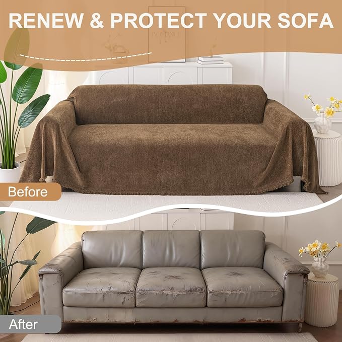 Smiry Couch Cover for Dogs, Chenille Sofa Covers for 3 Cushion Couch | Washable Soft Sofa Slipcover for Pets, Thick Sectional Furniture Protector with Tassels (Chocolate, 71x91 Inch) - Image 8