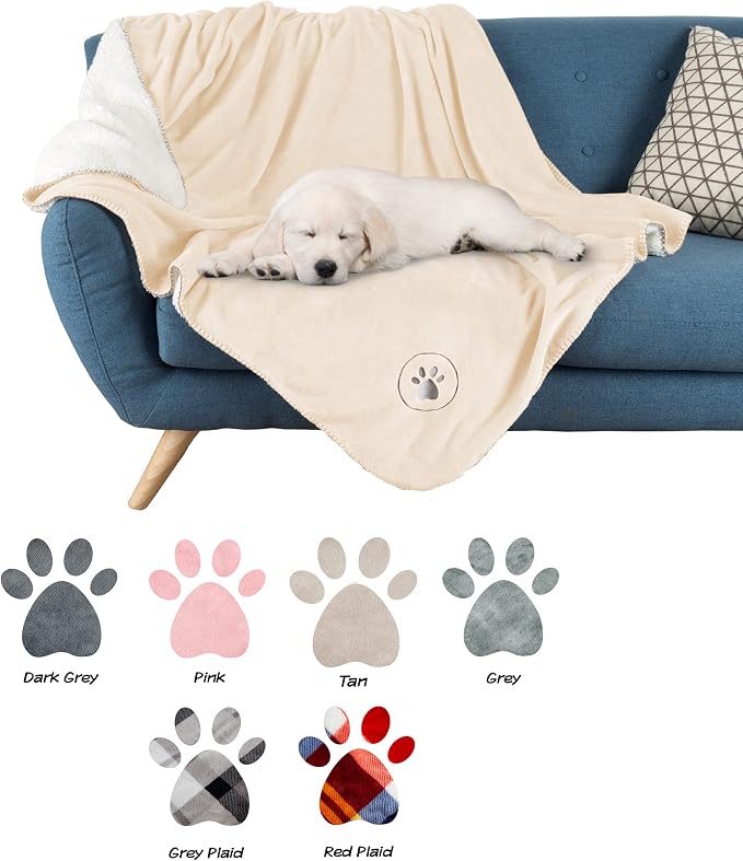 Waterproof Pet Blanket - 50x60-Inch Reversible Sherpa Fleece Throw Protects Couches, Cars, and Beds from Spills, Stains, and Fur by PETMAKER (Cream) - Image 6