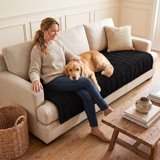 hyha Couch Cover for Dogs, Washable Non Slip Plush Flannel Sofa Protector | Thick Flannel, Silicone Anti-Slip Backing, Pet Hair & Scratch Protection, Fits Sofa & Loveseat (35.4" x 35.4") - Image 2