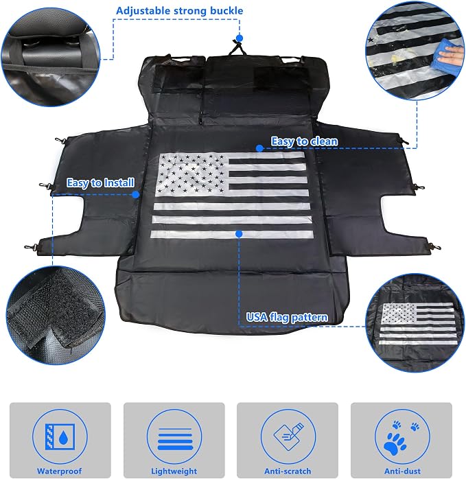 sukemichi Cargo Mat Dog Cargo Liner for 2007-2026 Jeep Wrangler 4 Door,Flag | Waterproof oxford material,For 2007-2026 Wrangler JK JL,Nonslip Washable Pet Seat Cover & Anti-Scratch Liner - Image 4