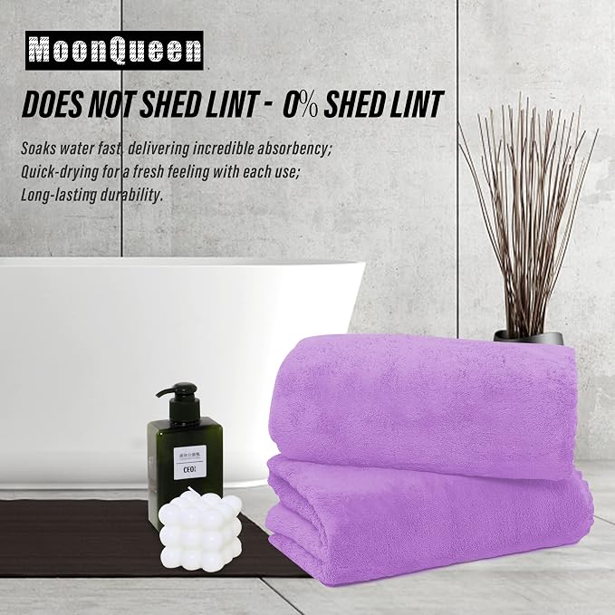 MOONQUEEN 6 Pack Premium Bath Towel Set - Quick Drying - Microfiber Coral Velvet Highly Absorbent Towels - Multipurpose Use as Bath Fitness, Bathroom, Shower, Sports, Yoga Towel (Purple) - Image 3