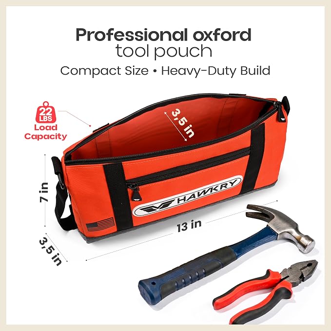 HAWKRY Oxford Tool Bag Set of 4 – Heavy Duty Waterproof Tool Pouches with Zipper, Small Tool Bags for Electricians, Mechanics, Construction, Gardening & Tool Organization - Image 2