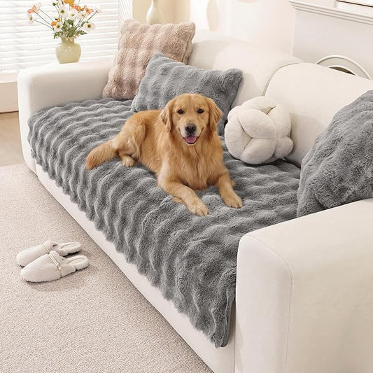OstepDecor Faux Fur Couch Covers for Sofa, Soft Plush Sofa Covers Washable | Non Slip Dog Couch Protector, Pet Hair, Dirt & Wear Protection, Fits Sofas, Loveseats & Sectionals, 35.4" x 70.9", Grey by OstepDecor