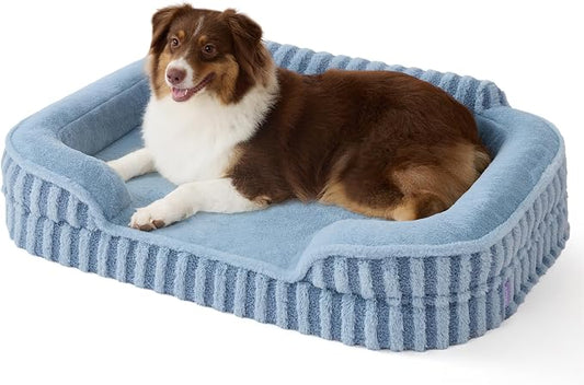 LE SURE Cute Cozy High Back Orthopedic Dog Beds Large Sized Dog,35" Blue | Waterproof Pet Bed with Sides, Aesthetic Comfy Egg-Crate Foam Pet Couch Sofa, Removable Washable Cover, Non-Slip Bottom by Lesure