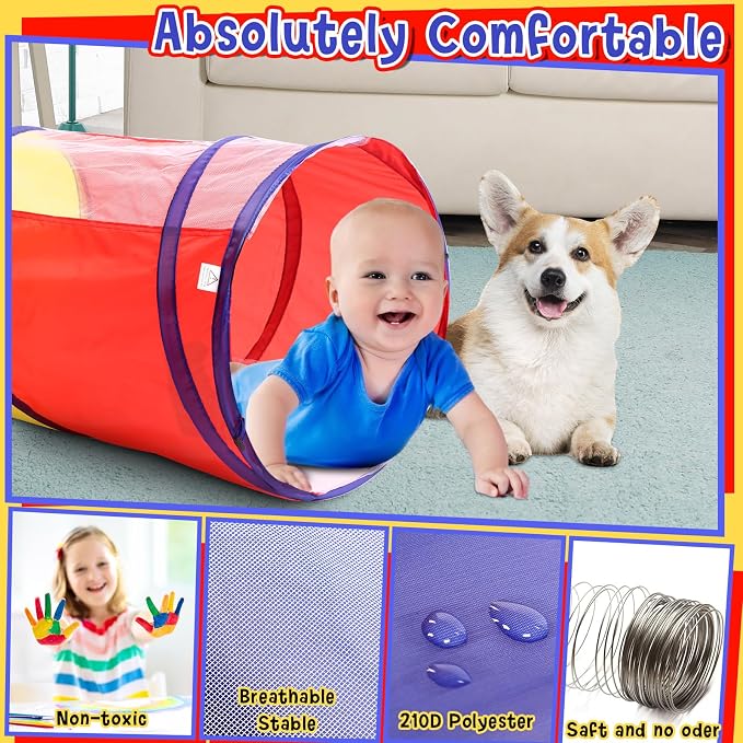 Simgoing 4 Pcs Multicolored Play Tunnel for Kids Crawl and Explore Tent 6ft Pop up Baby Crawl Play Tunnel with See Through Mesh Sides for Toddler Indoor Outdoor Crawling Game - Image 5