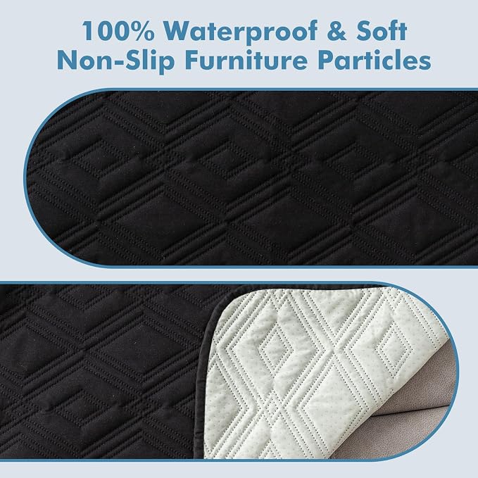 Genina 100% Waterproof Couch Arm Covers Set of 2, Armrest Covers for Sofa Couch Armchair, Anti-Slip Sofa Arm Cover Protectors Armchair Slipcovers for Pets Dogs (Black) - Image 7